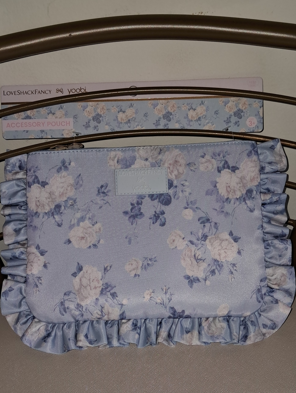 LoveShackFancy Blue Floral Ruffle Accessory Pouch